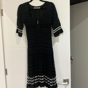 Karen Millen crochet black dress with white trim at bottom